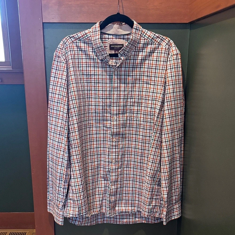 Johnston & Murphy Men’s XL Multi-Color Gingham/Plaid Long Sleeve 100% Cotton - Picture 1 of 10